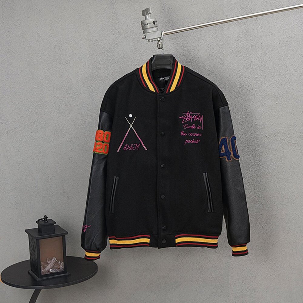 Stussy Black Lettering Baseball Jacket